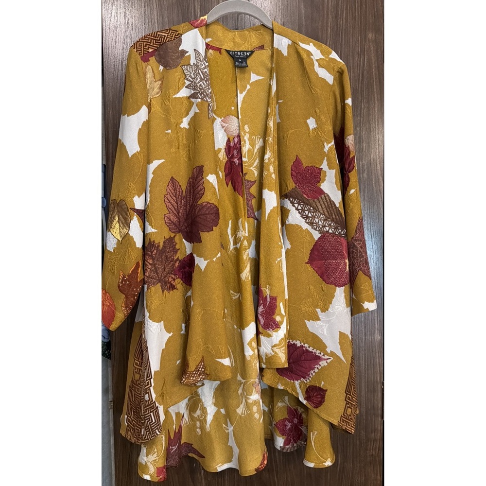 Citron 100%Silk Kimono XL Textured Fabric Asian Boho Fairycore Whimsy Croquette